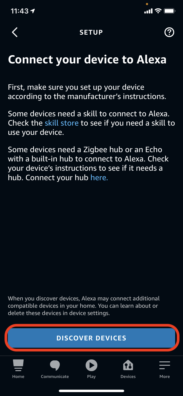 Screenshot: "Discover Devices" button