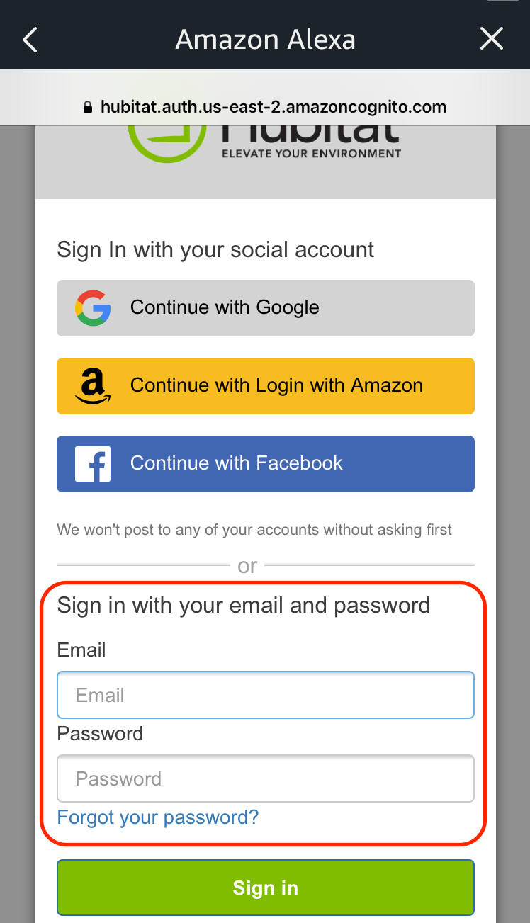 Screenshot: Skill sign-in