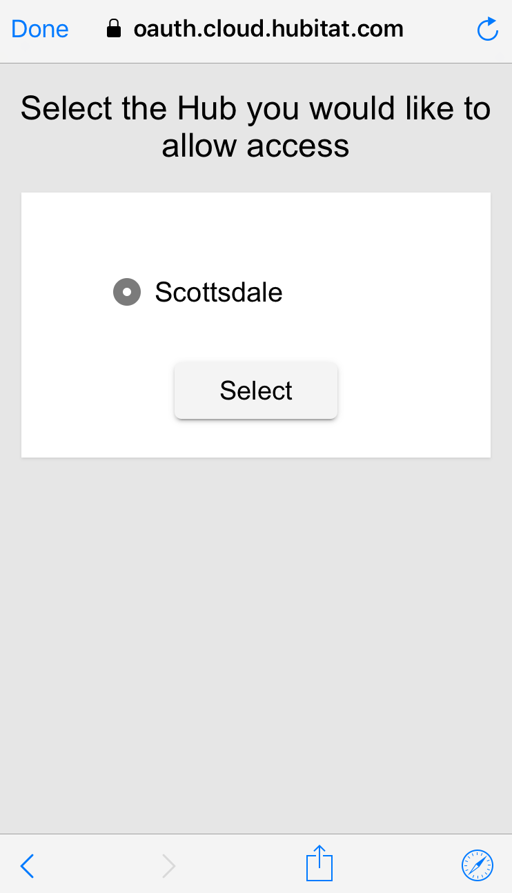 Screenshot of hub selection in Google Home app