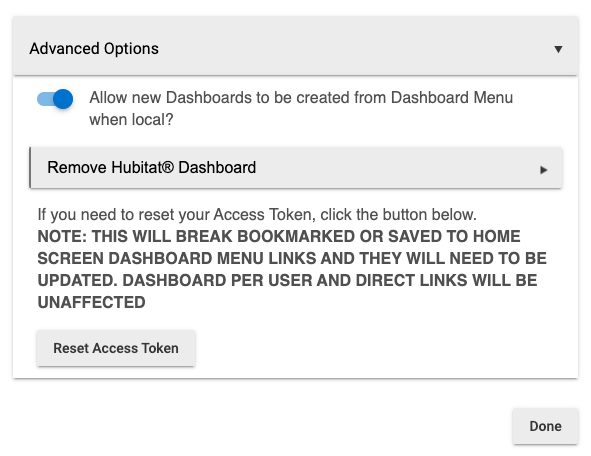 Screenshot - Dashboard Parent Advanced Options
