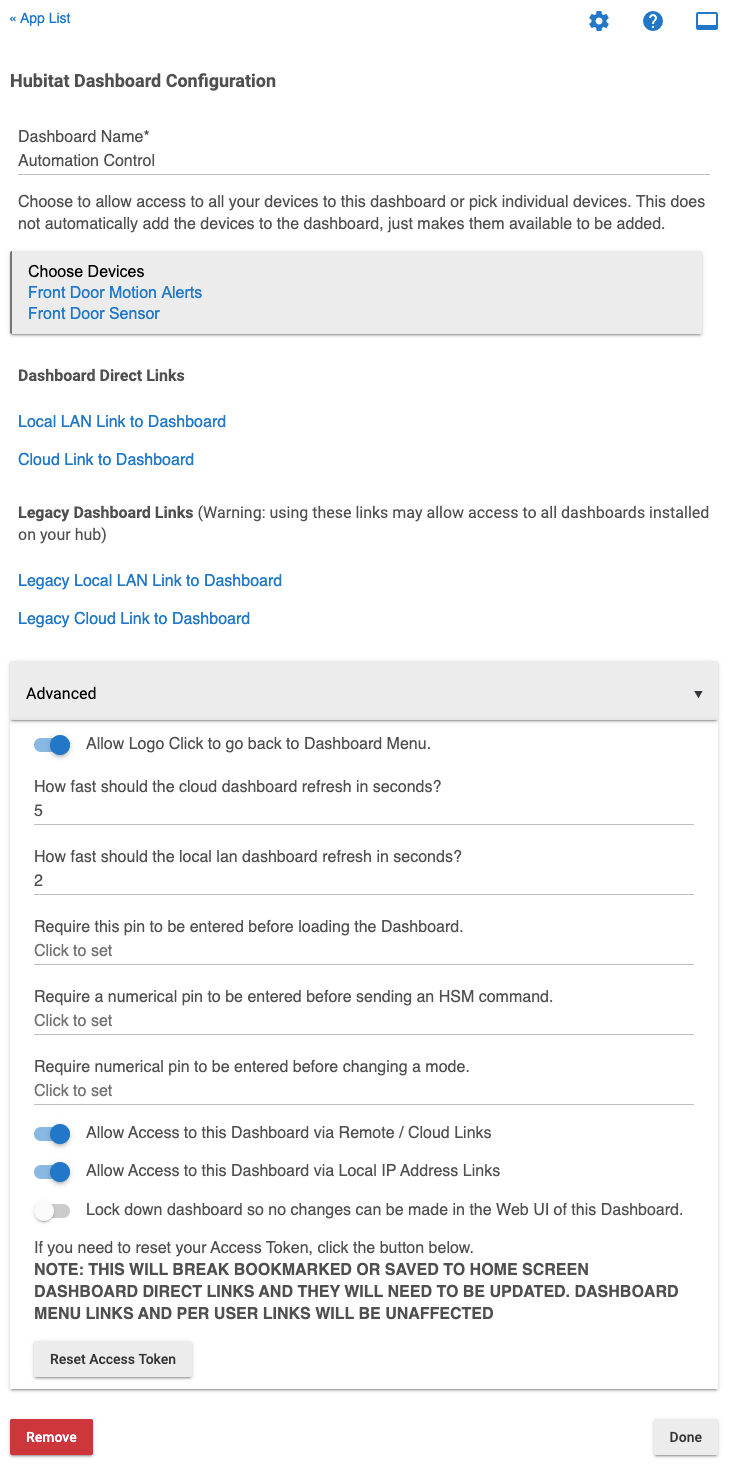Screenshot - Dashboard child app settings
