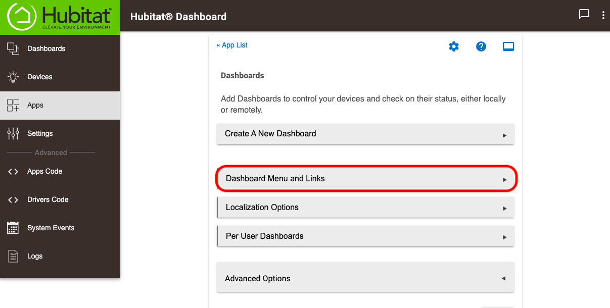Screenshot - Dashboard Menu and Links
