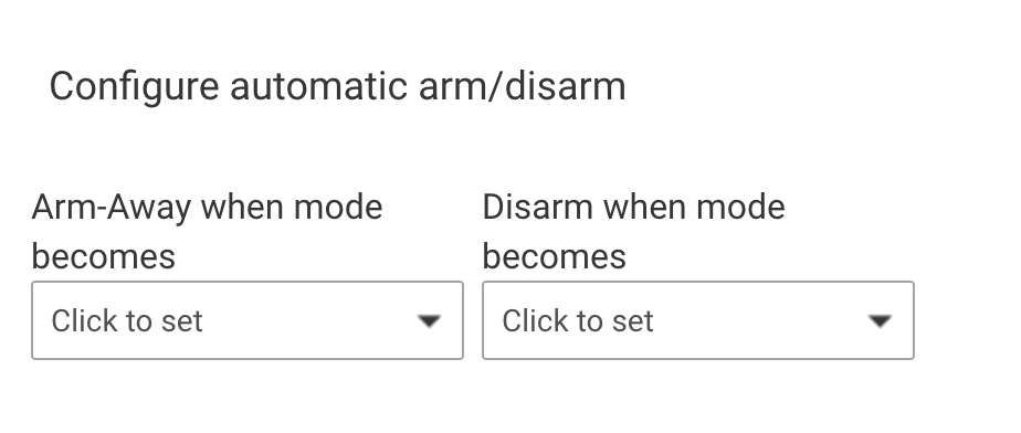 Screenshot of "Arm-Away when mode becomes..." options