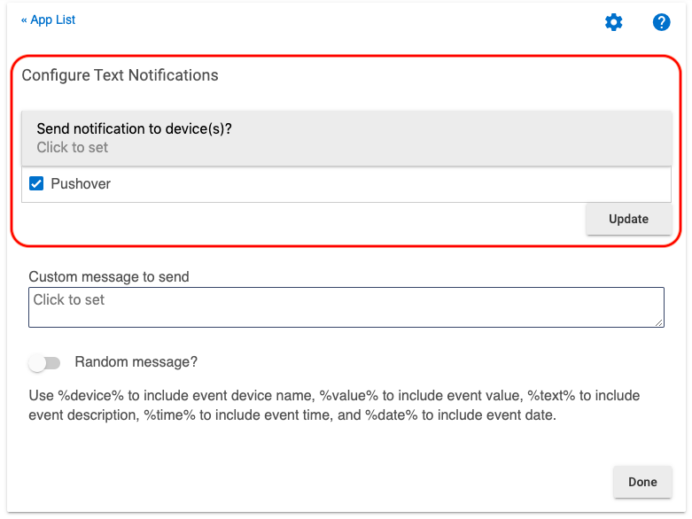 Screenshot of "Send to notification device(s)?" options