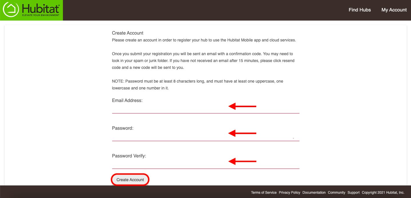 Screenshot: "Create Account" button