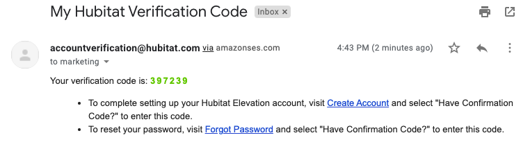 Screenshot: Verification email example body