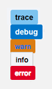 Log type labels: trace, debug, info, warn, and error