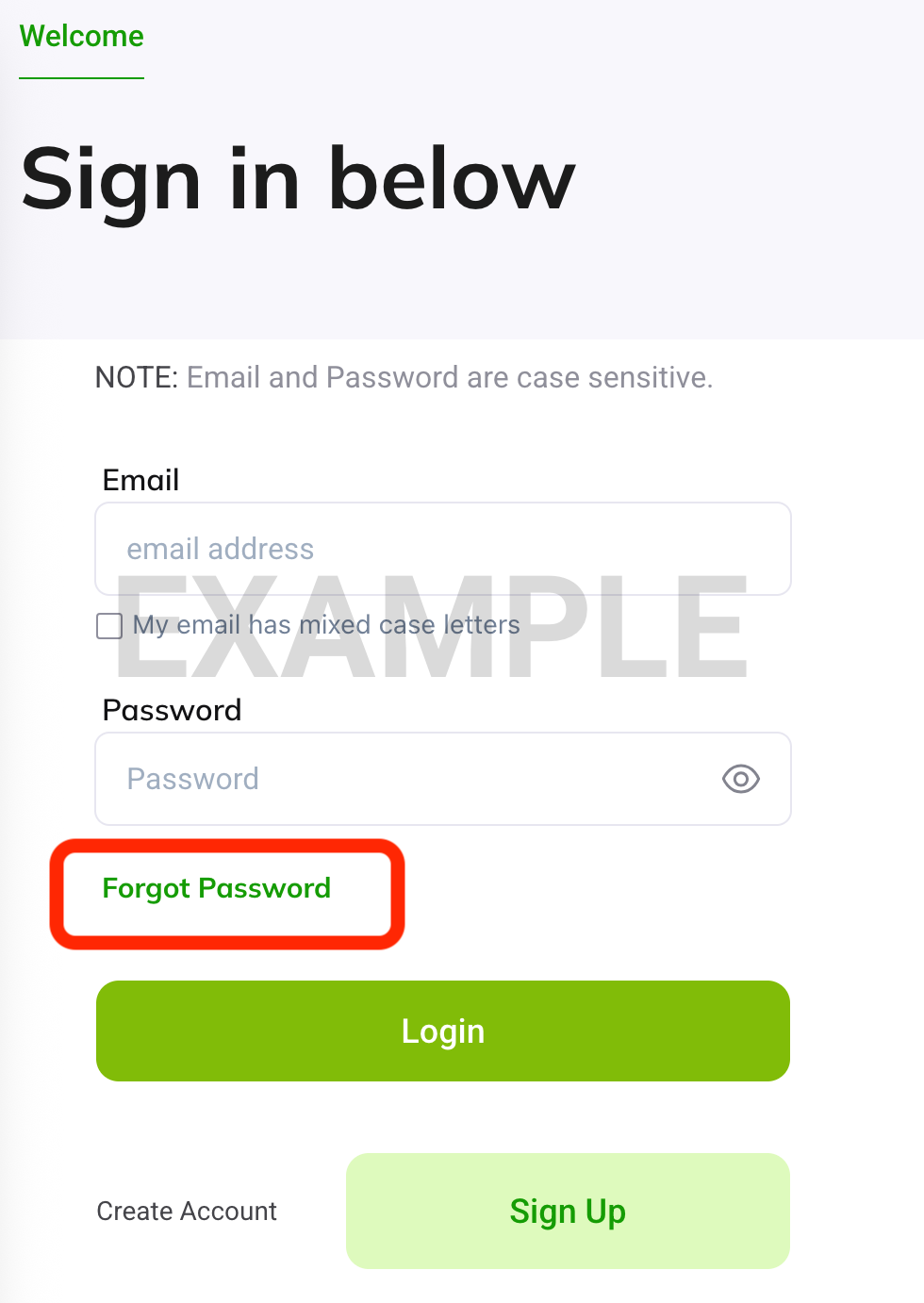 Screenshot: "Forgot Password?" link in My Hubitat