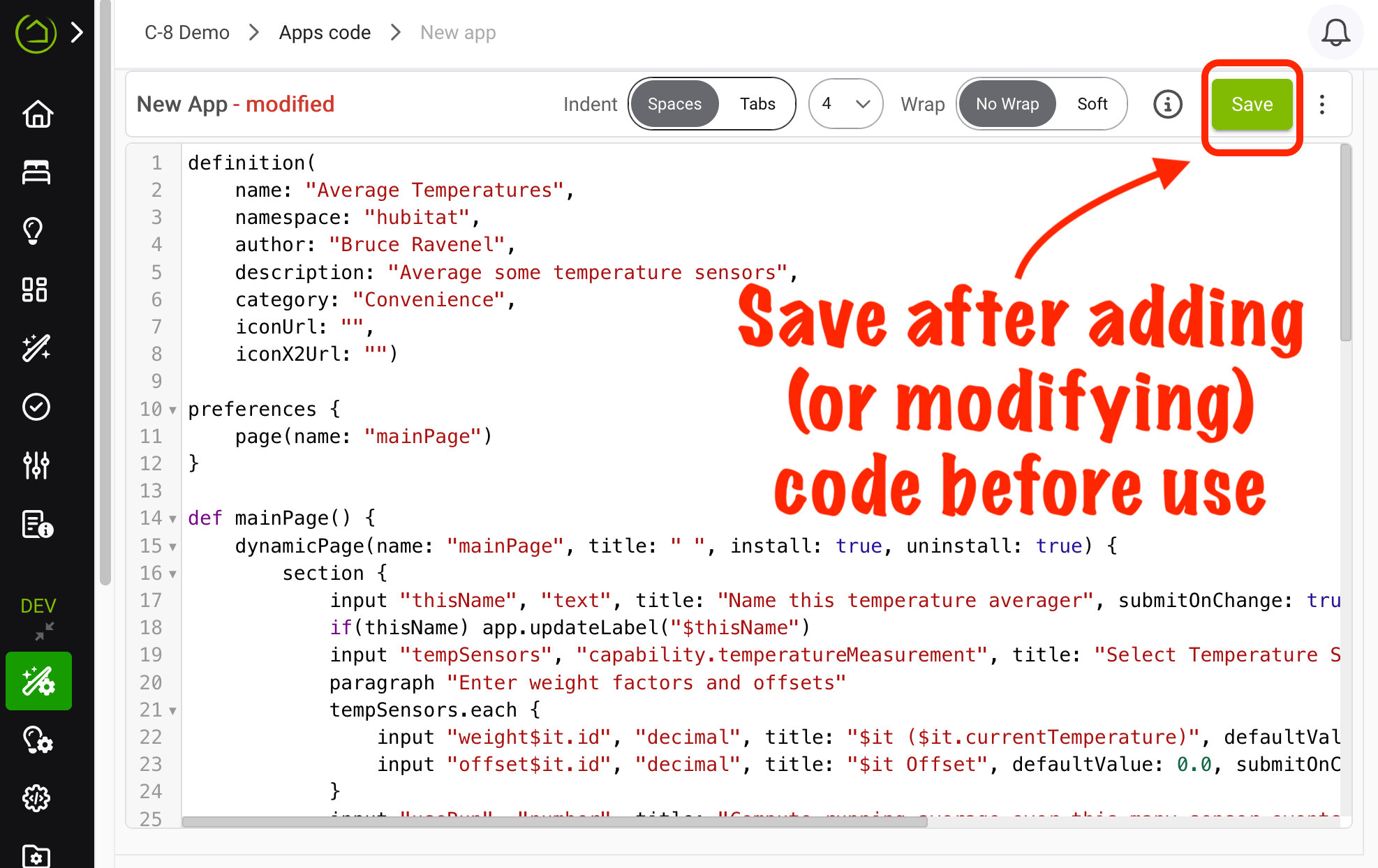 Screenshot of "modified" text in page header (indicating changes) and "Save" button (to save them)