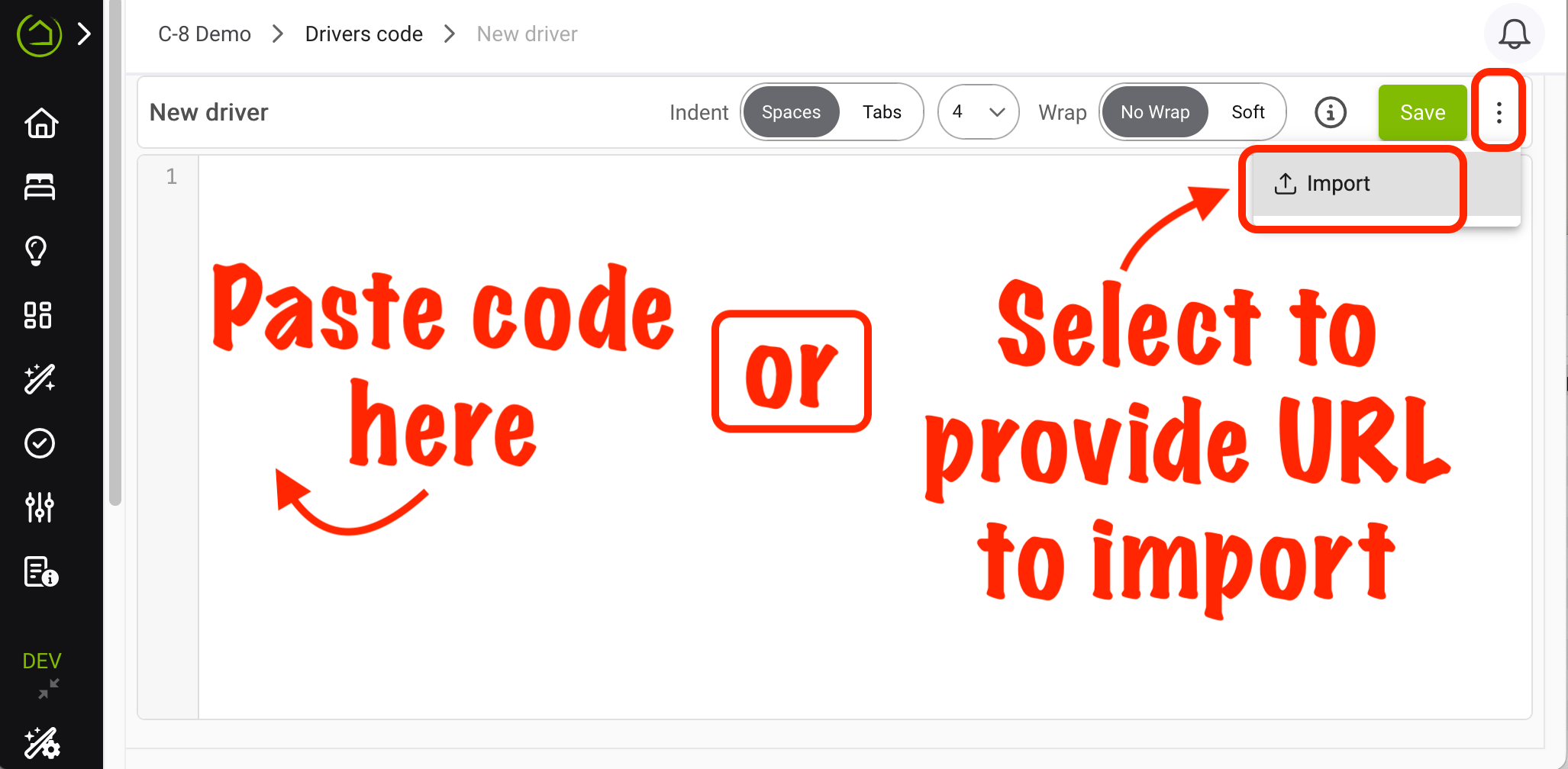 Screenshot of "Import Code from Website" dialog