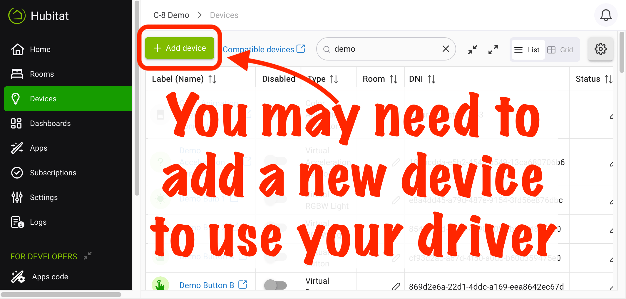 Screenshot of "Add Device" button on Devices page