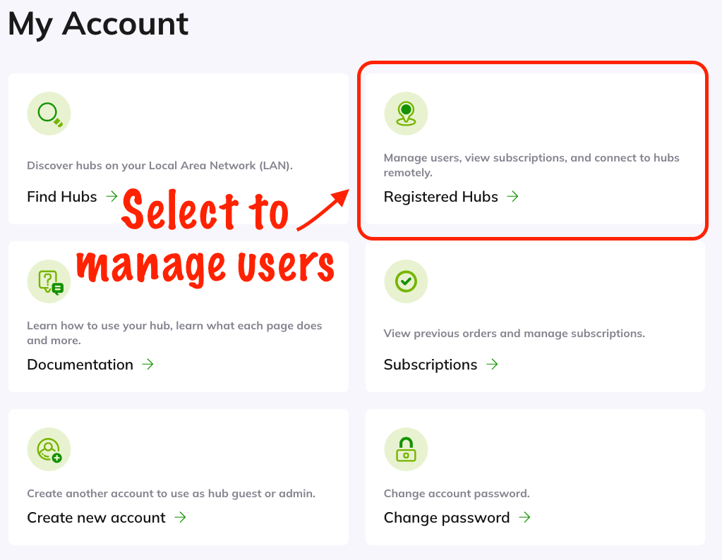 Screenshot: "Registered Hubs" card