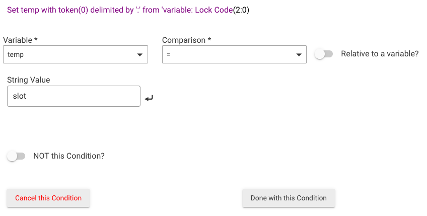 Screenshot of above rule action setup