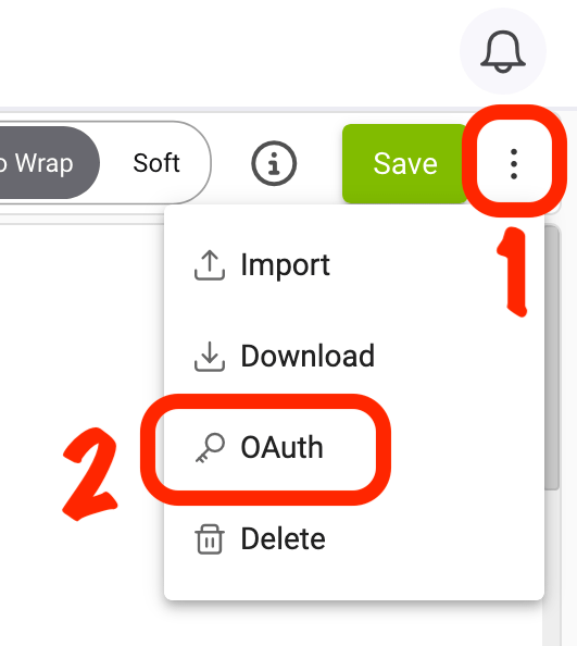 "OAuth" menu item under three-dots menu (screenshot)