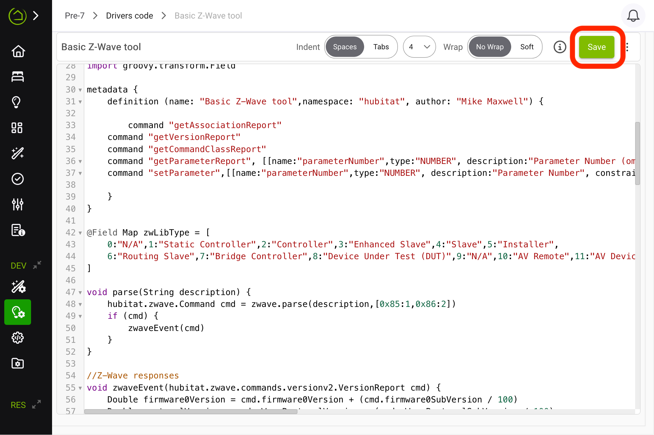 Screenshot of "modified text on driver code page, indicating "Save" should be selected