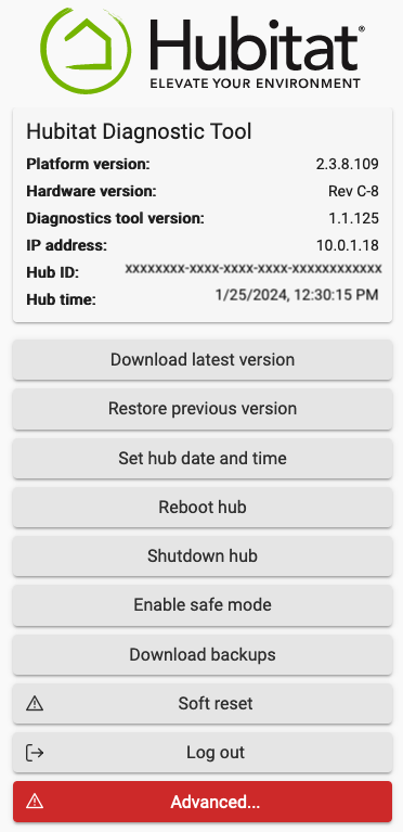 Screnshot: Hubitat Diagnostic Tool main page
