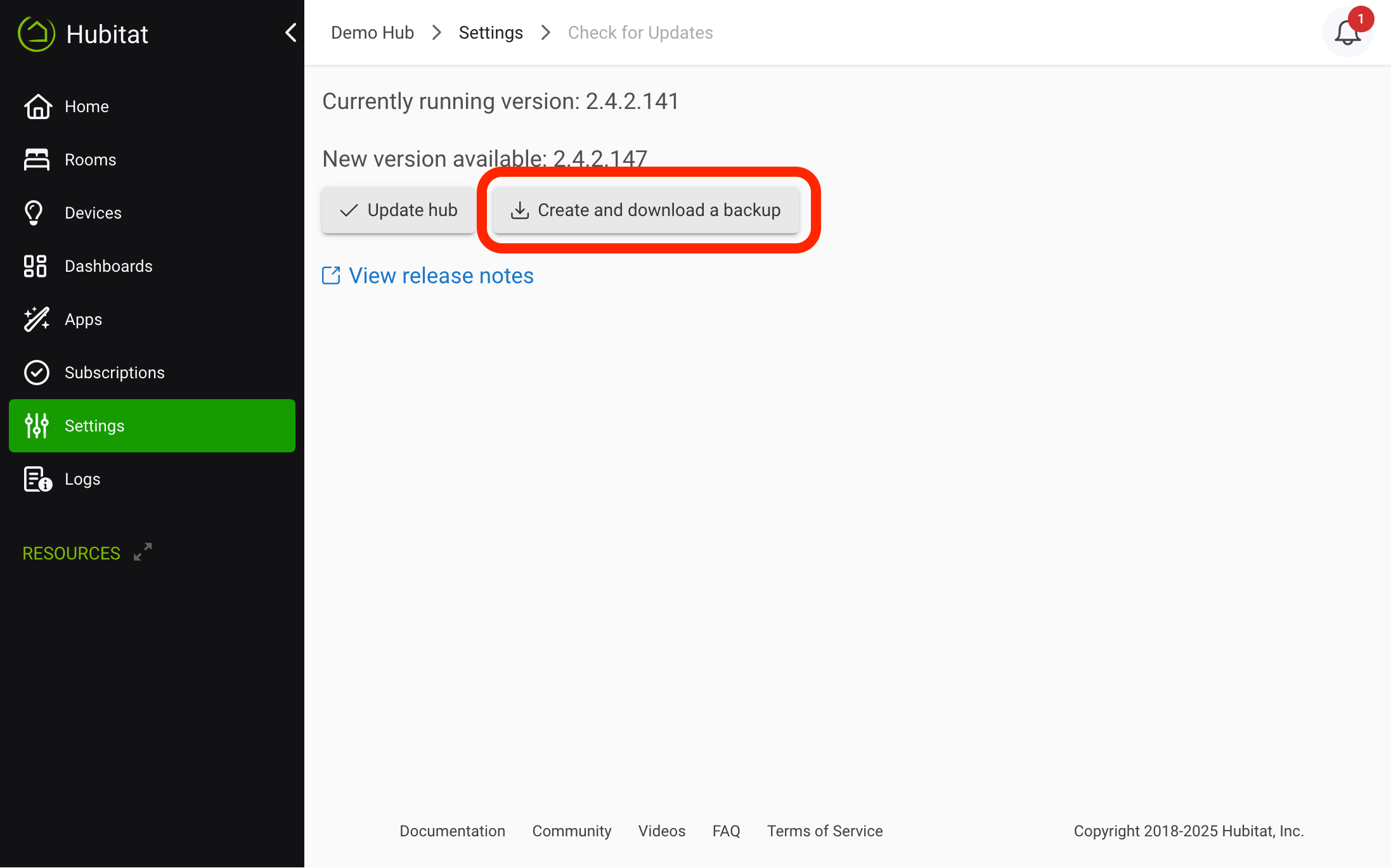 Screenshot of "Download latest backup" button on update page