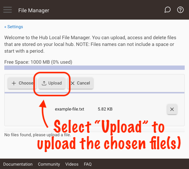 Screenshot: "Upload" button