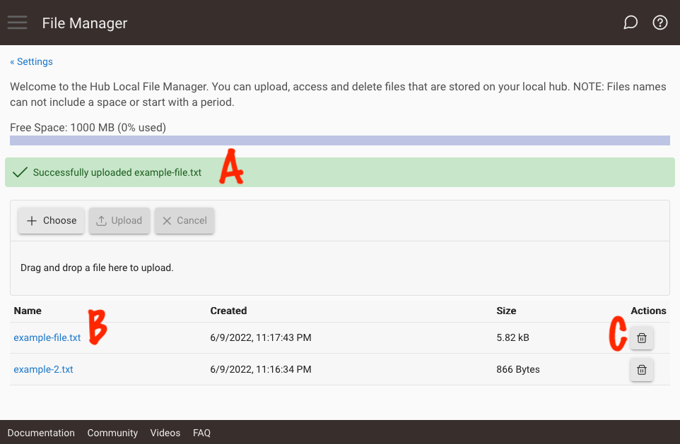 Screenshot of File Manager after successful upload