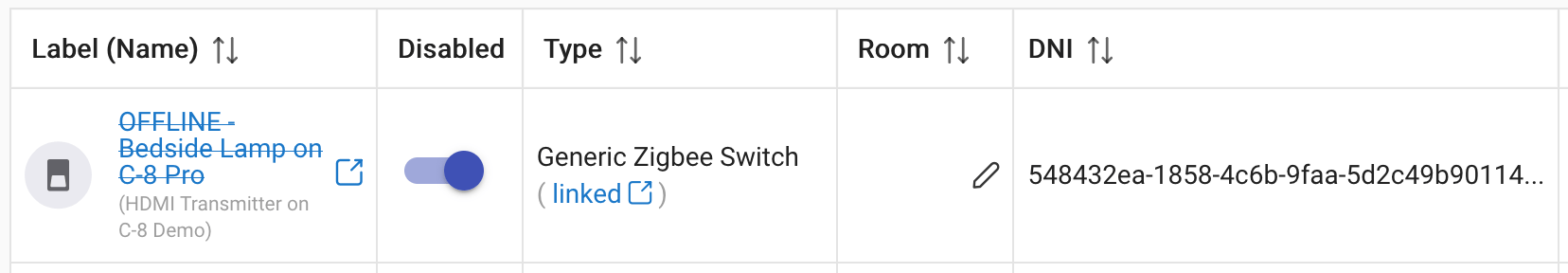 Screenshot of "offline" device shared by Hub Mesh