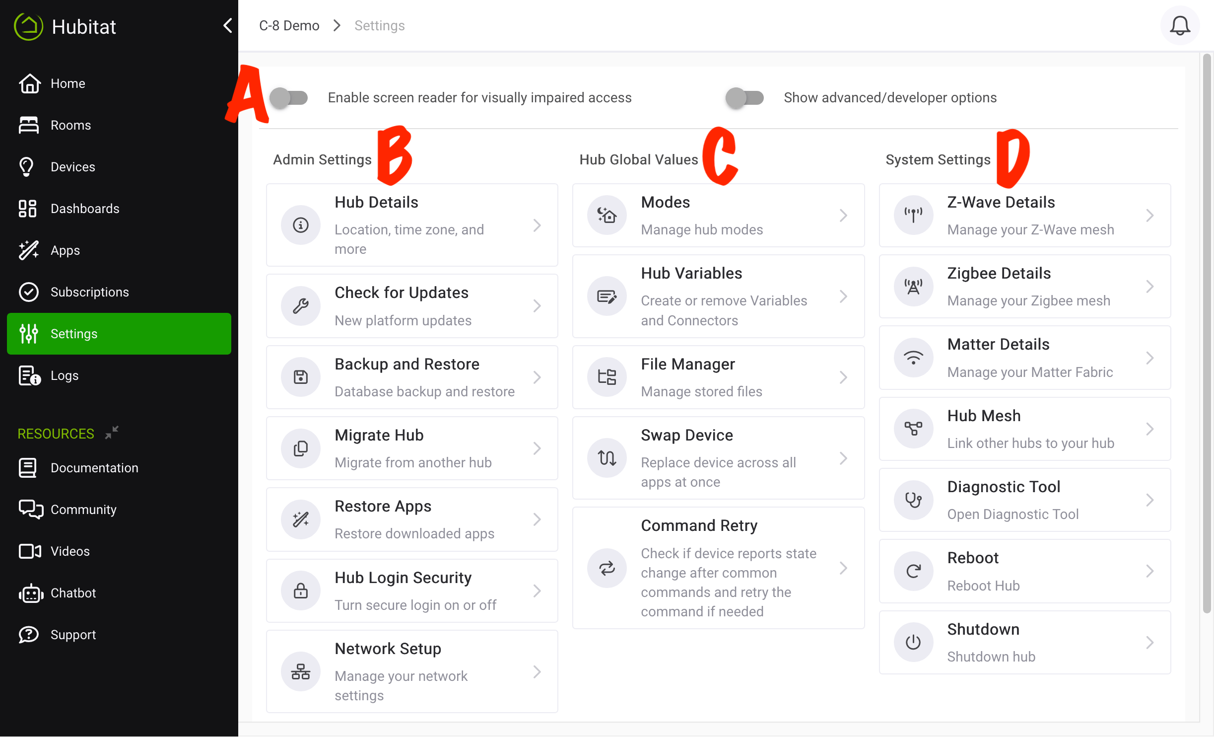 Screenshot: "Settings" page
